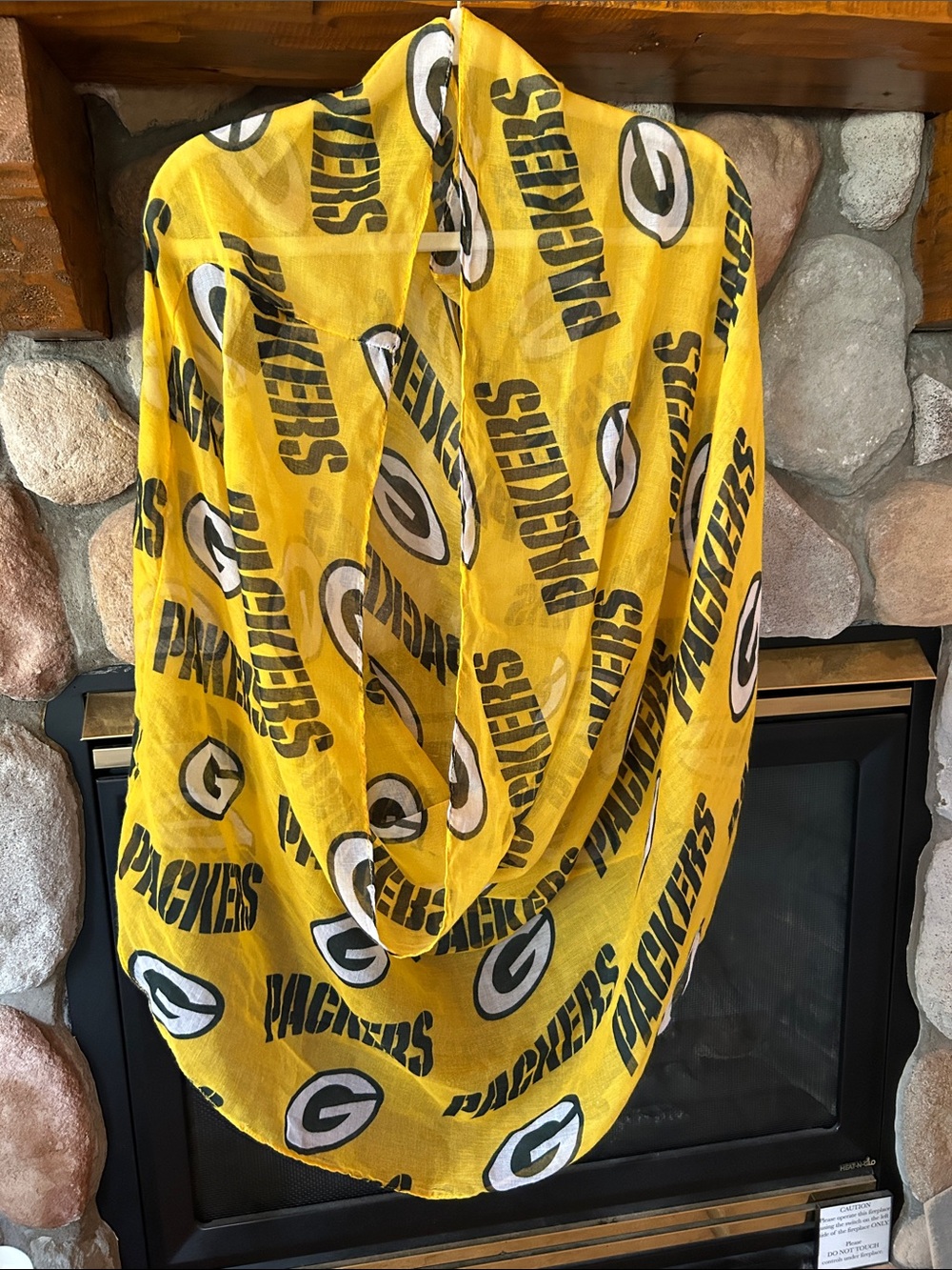 Green Bay Packers Yellow Logo Infinity Scarf Wrap, NWOT